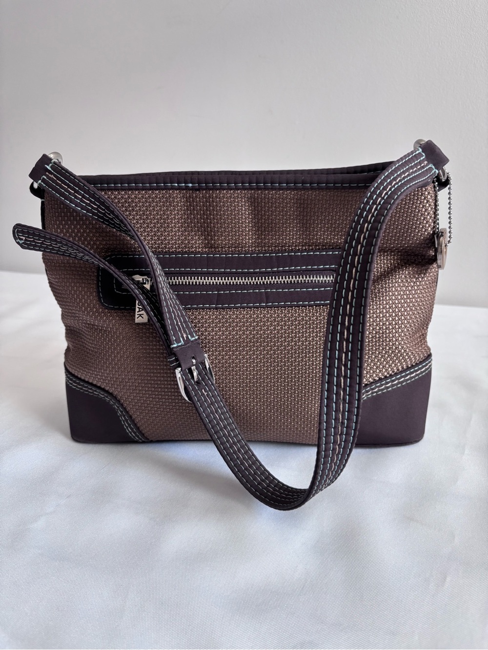 The Sak Brown Woven Canvas Shoulder Bag Boho Contrast Stitch with hangtag Y2K